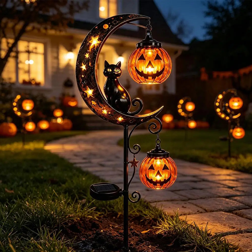 Trendbay Black Cat & Pumpkin Moon Garden Stake Light – 85cm Waterproof