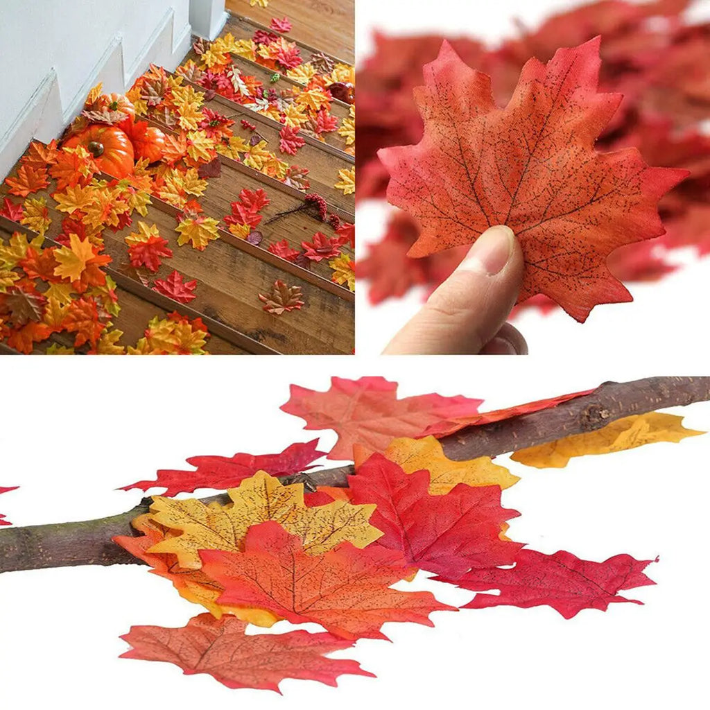 Trendbay 100pcs Artificial Silk Maple Leaves, Mixed Color Autumn Fake Leaves
