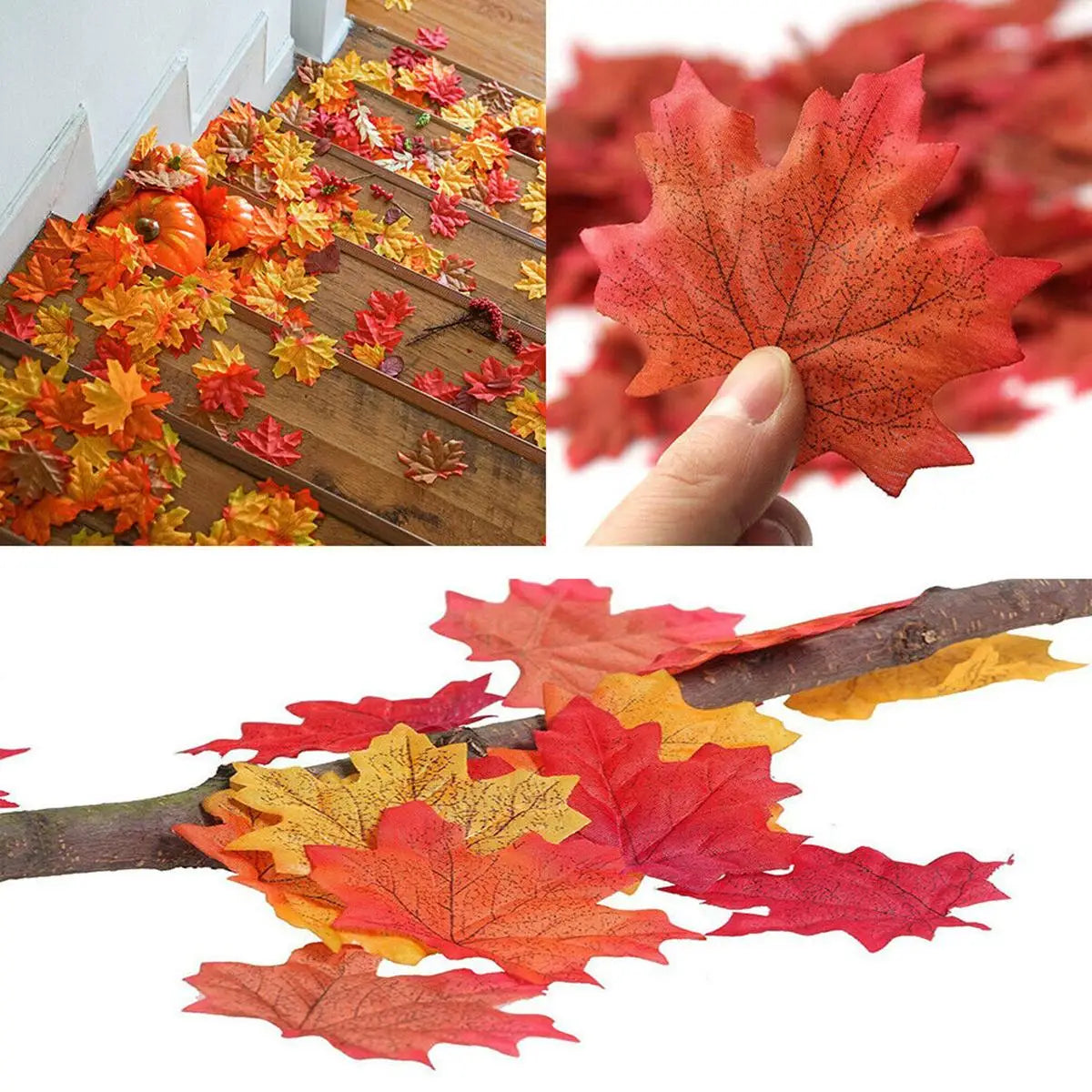 Trendbay 100pcs Artificial Silk Maple Leaves, Mixed Color Autumn Fake Leaves