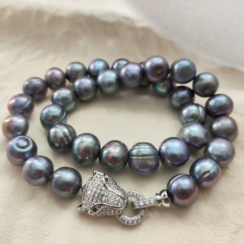 Trendbay AAAA+ Natural Black Blue Baroque Pearl Necklace – 925 Sterling Silver Clasp (16–35 Inch)