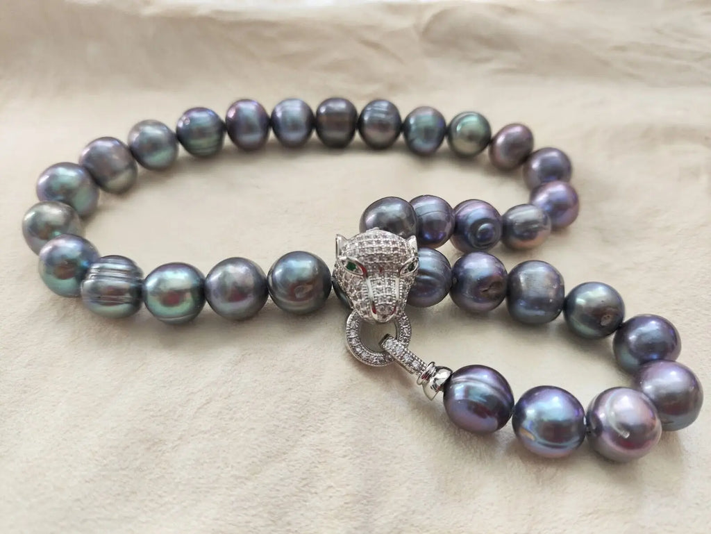 Trendbay AAAA+ Natural Black Blue Baroque Pearl Necklace – 925 Sterling Silver Clasp (16–35 Inch)
