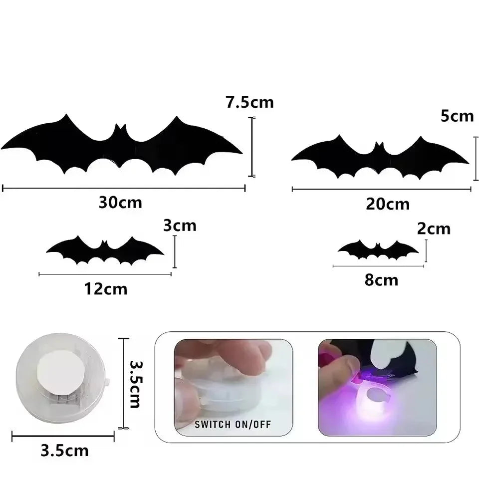 Trendbay 12pcs Halloween 3D Bat LED Wall Decals