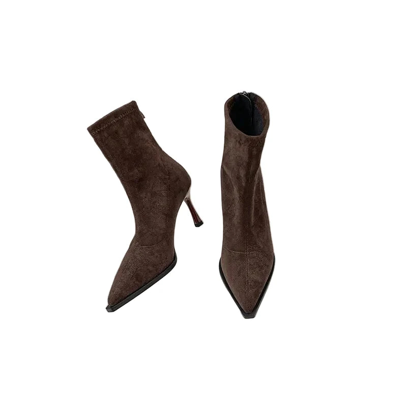Trendbay Women's Pointed Toe High Heel Ankle Boots