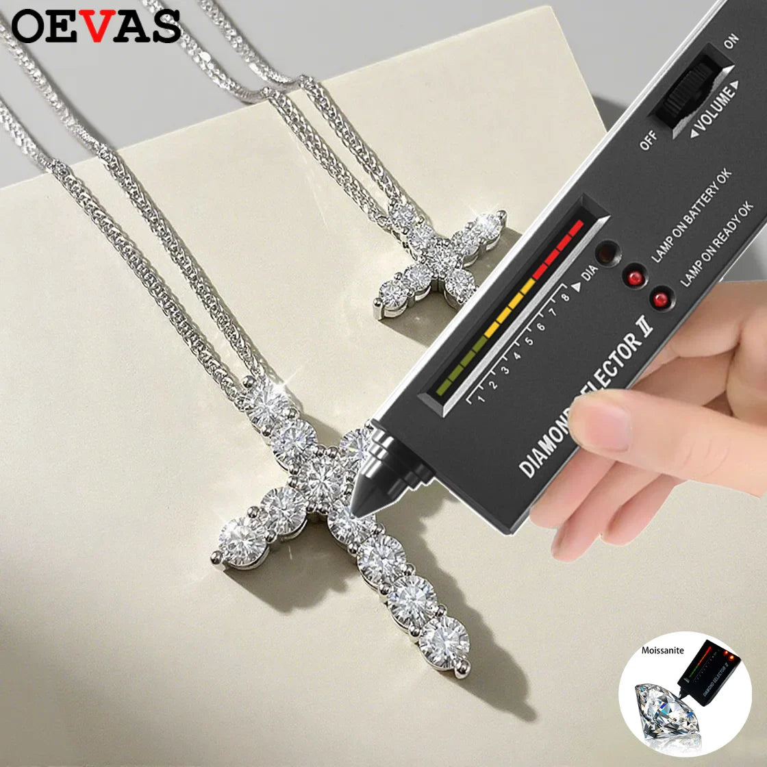 Trendbay 925 Sterling Silver Moissanite Cross Pendant Necklace – 2.5–5mm Cross Necklace for Men & Women