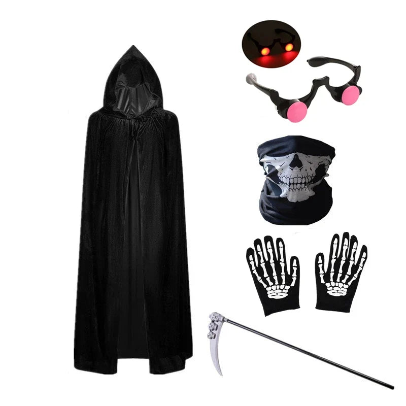 Trendbay 140CM Kids Grim Reaper Halloween Costume – Black Robe Set