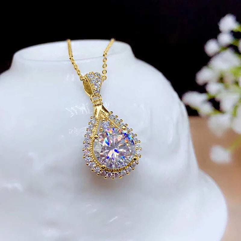 Trendbay 18K White Gold Plated Moissanite Teardrop Necklace – 925 Sterling Silver Pendant