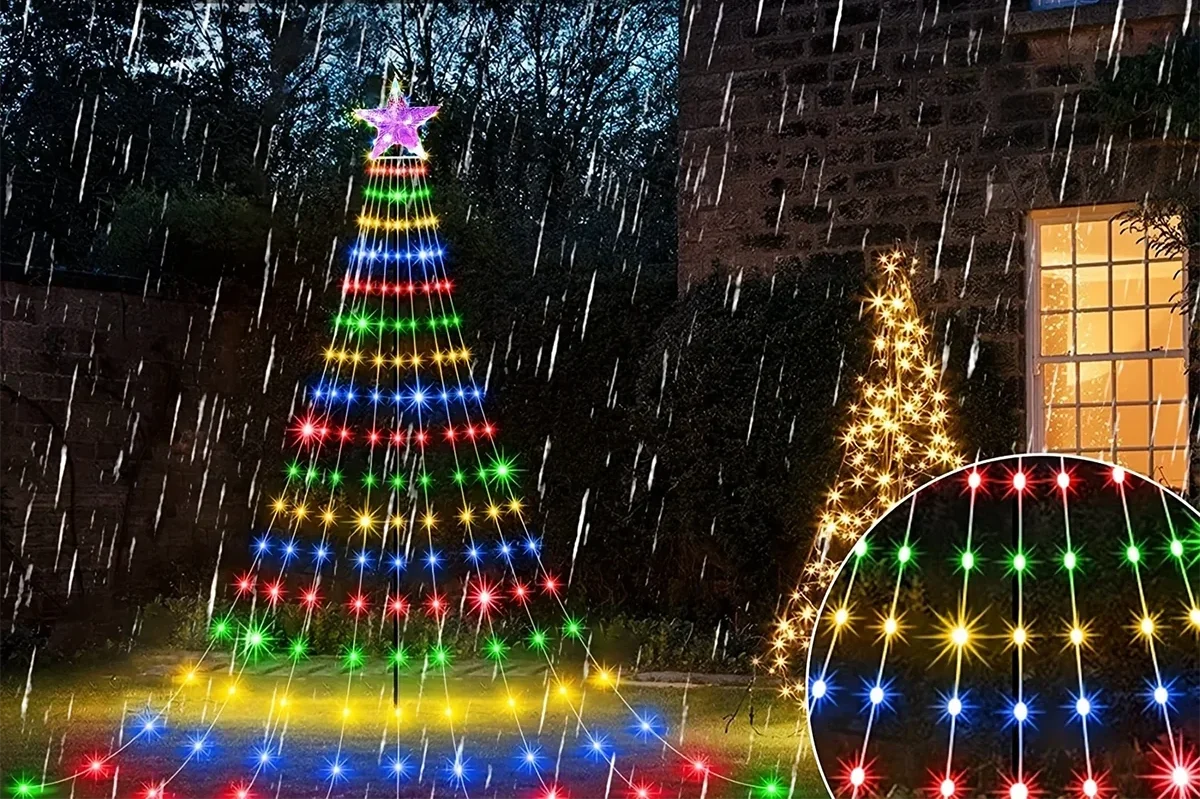 Trendbay 1pcs 5-Pointed Star Waterfall String Lights 2M Multicolor USB powered