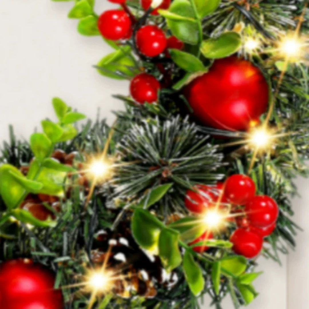 Trendbay 40CM Red Christmas Wreath with LED Lights
