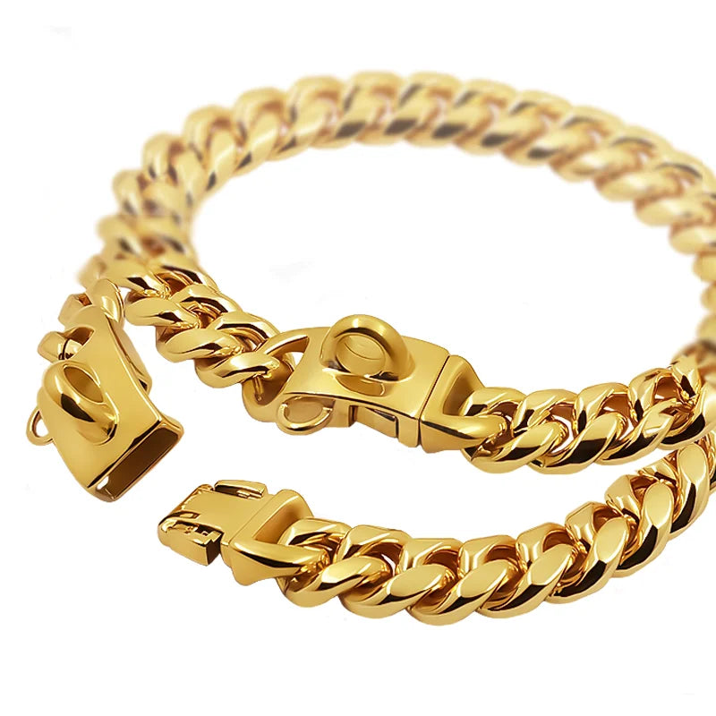 Trendbay Stainless Steel Cuban Link Dog Collar – Heavy-Duty Metal Pet Chain for Dogs