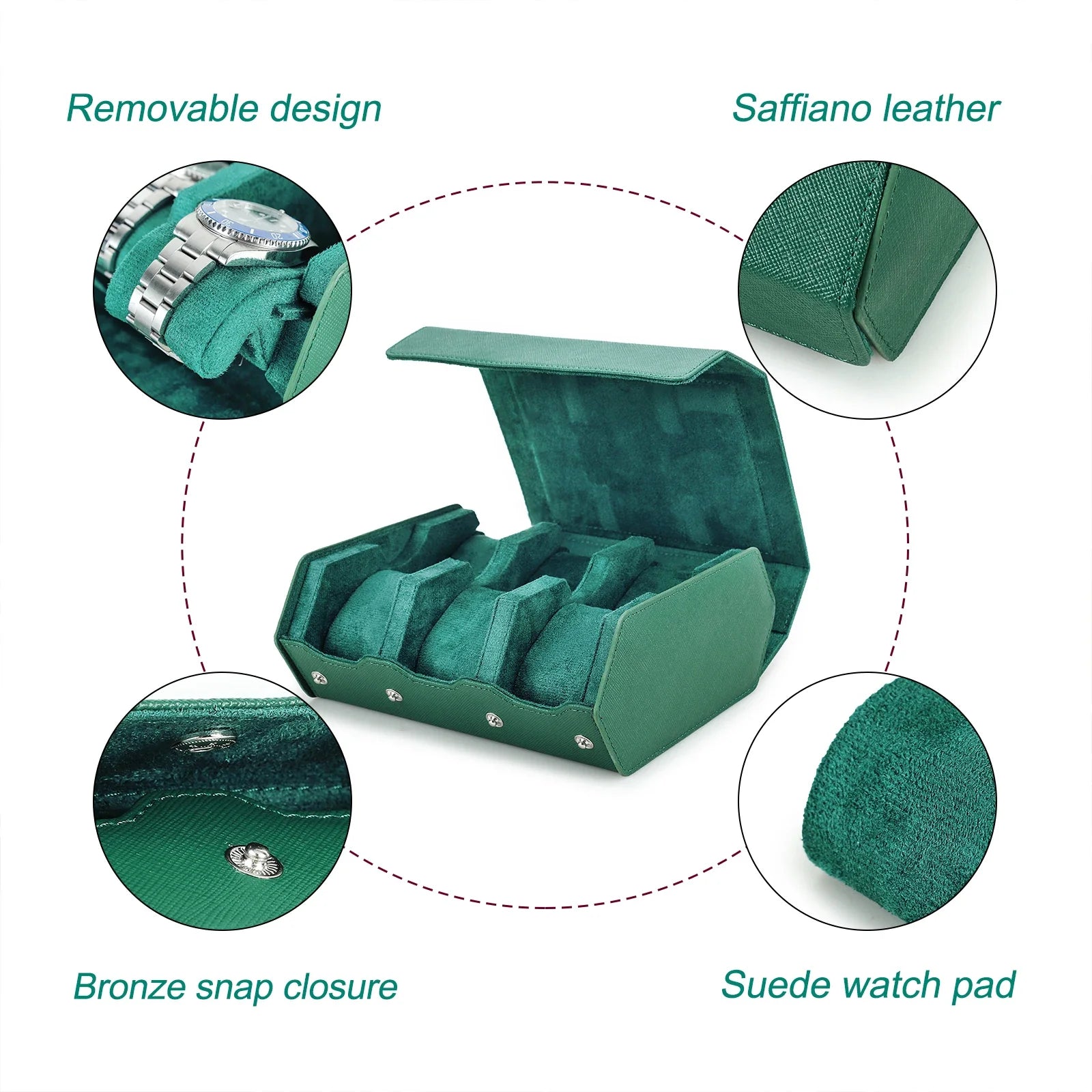 Trendbay 6-Slot Genuine Leather Watch Roll – Hexagon Watch Storage & Travel Display Case