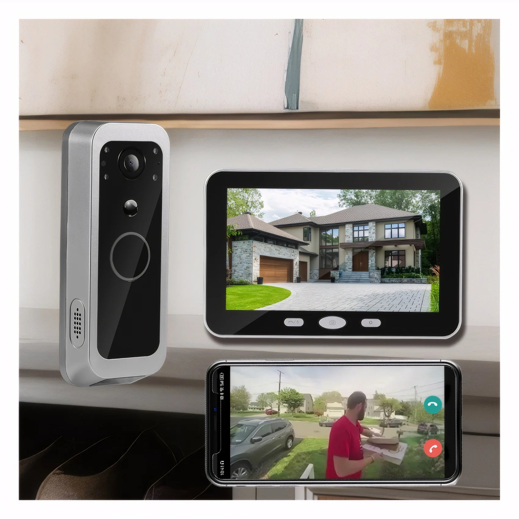 Trendbay WiFi Video Doorbell PIR Camera with 5-Inch Monitor