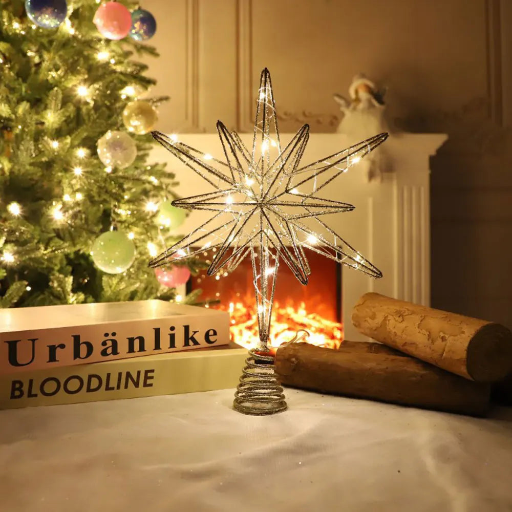 Trendbay Silver Christmas Star Tree Topper with LED String Lights