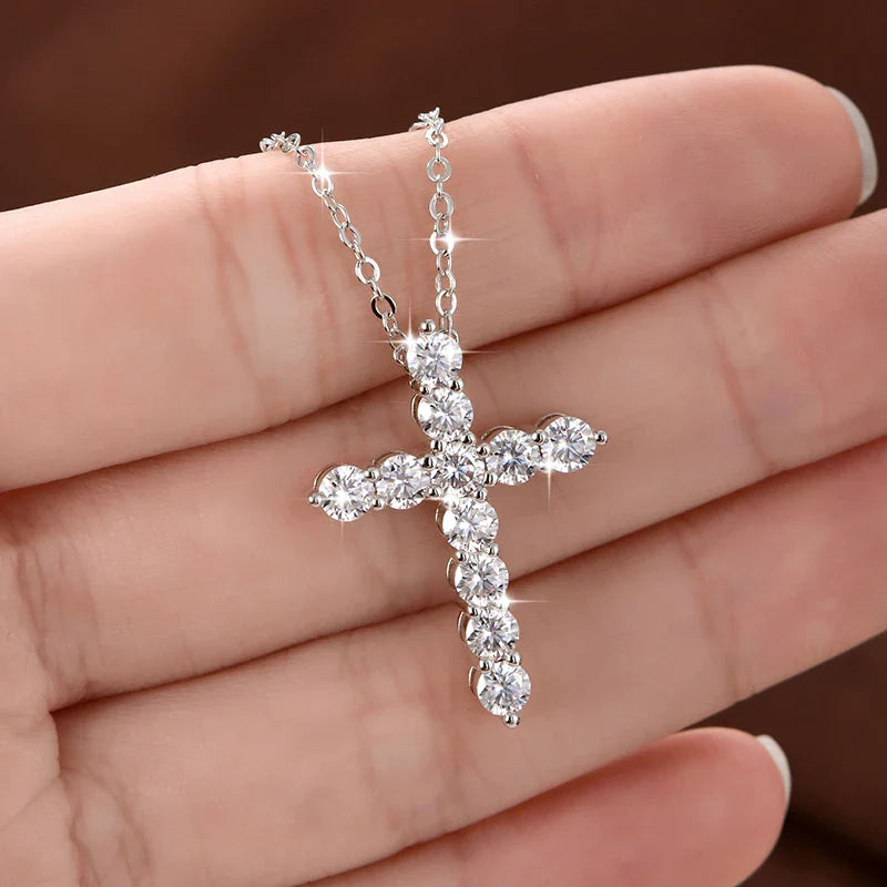 Trendbay 14K Gold Filled Moissanite Cross Pendant Necklace – D Color Round Moissanite with GRA Certificate