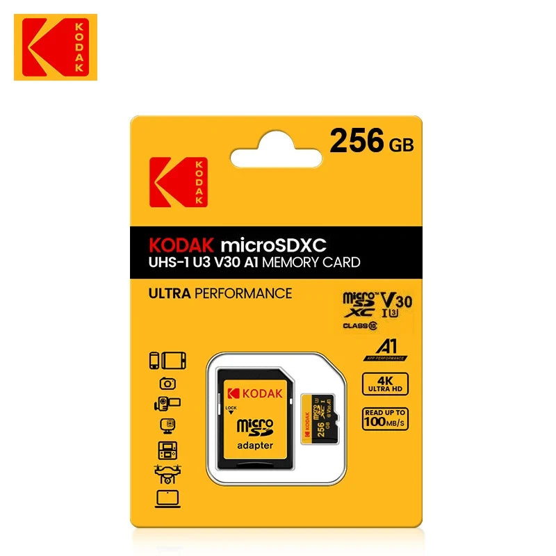 Trendbay 256GB KODAK Micro SDXC Memory Card Class 10 U3, Up to 100MB/s