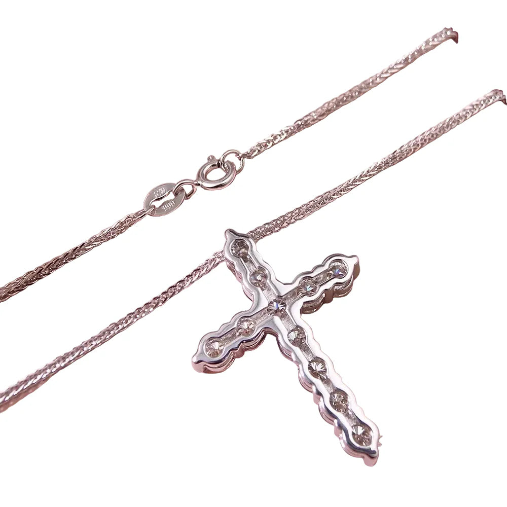 Trendbay 925 Sterling Silver Moissanite Cross Pendant Necklace – 2.5–5mm Cross Necklace for Men & Women