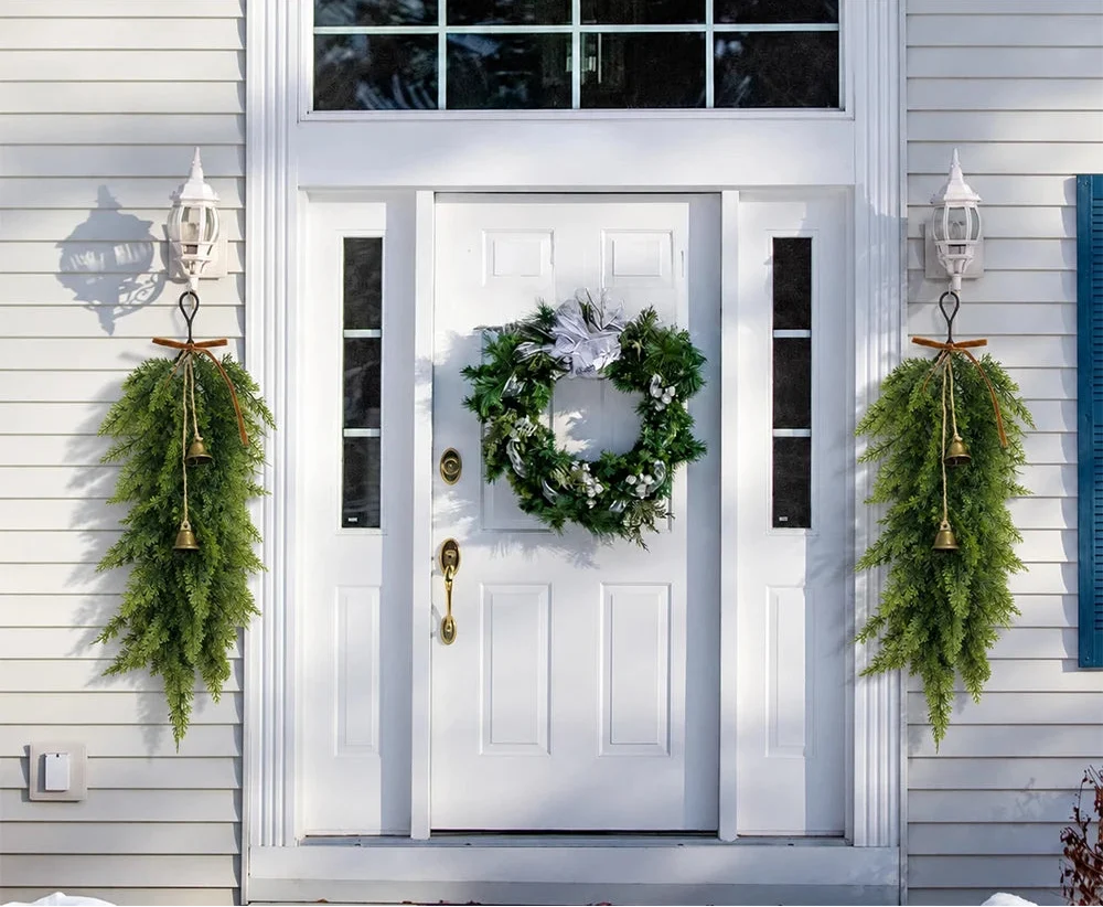 Trendbay Artificial Norfolk Pine Christmas Wreath with Bows & Bells