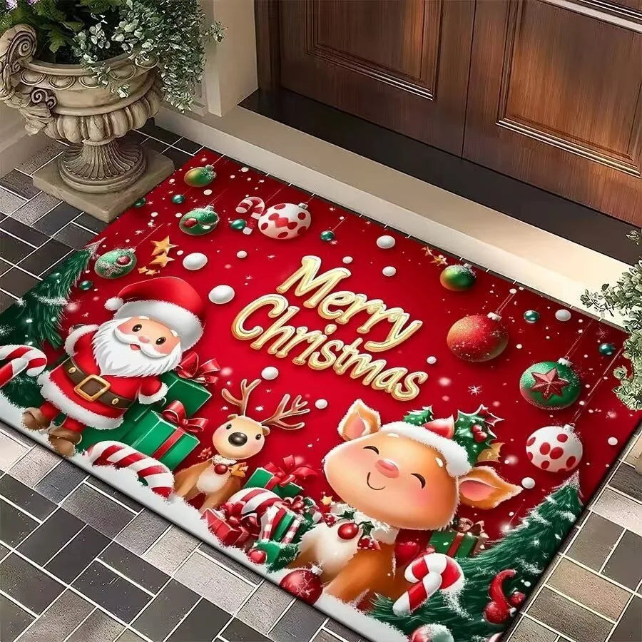 Trendbay Door Mat of Santa Claus, Reindeer and Christmas Tree