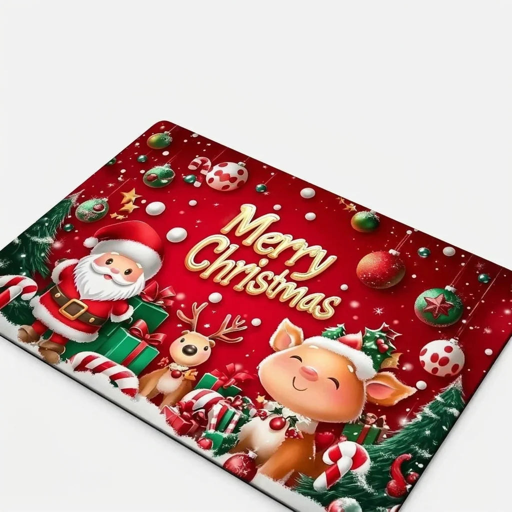 Trendbay Door Mat of Santa Claus, Reindeer and Christmas Tree