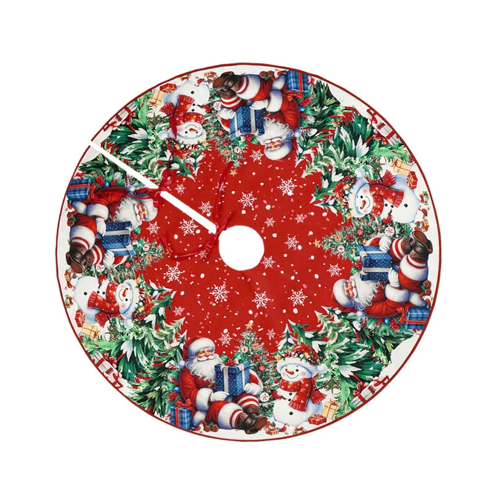 Trendbay Christmas Tree Skirt Santa & Snowman Printed Polyester Tree Base Cover