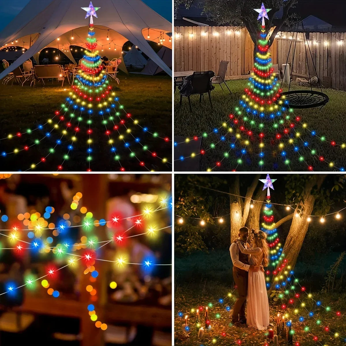 Trendbay 1pcs 5-Pointed Star Waterfall String Lights 2M Multicolor USB powered