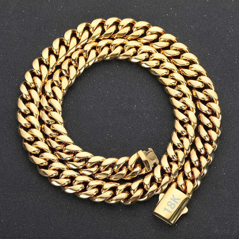 Trendbay 8mm Stainless Steel Cuban Link Chain Necklace – Waterproof Gold-Tone Jewelry for Men & Women
