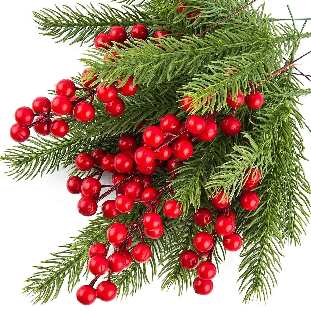 Trendbay Artificial Pine Branches with Red Berries 10Pcs