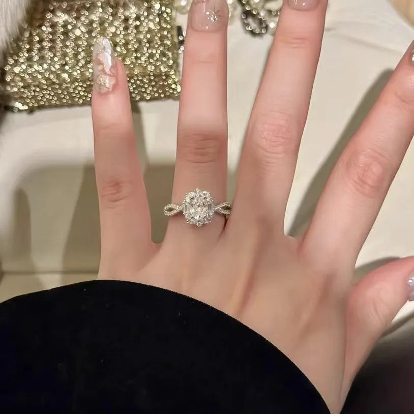 Trendbay Sterling Silver 1 Carat Oval Moissanite Ring – Vintage Elegant Statement Ring for Women
