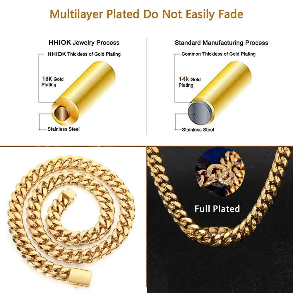 Trendbay 8mm Stainless Steel Cuban Link Chain Necklace – Waterproof Gold-Tone Jewelry for Men & Women