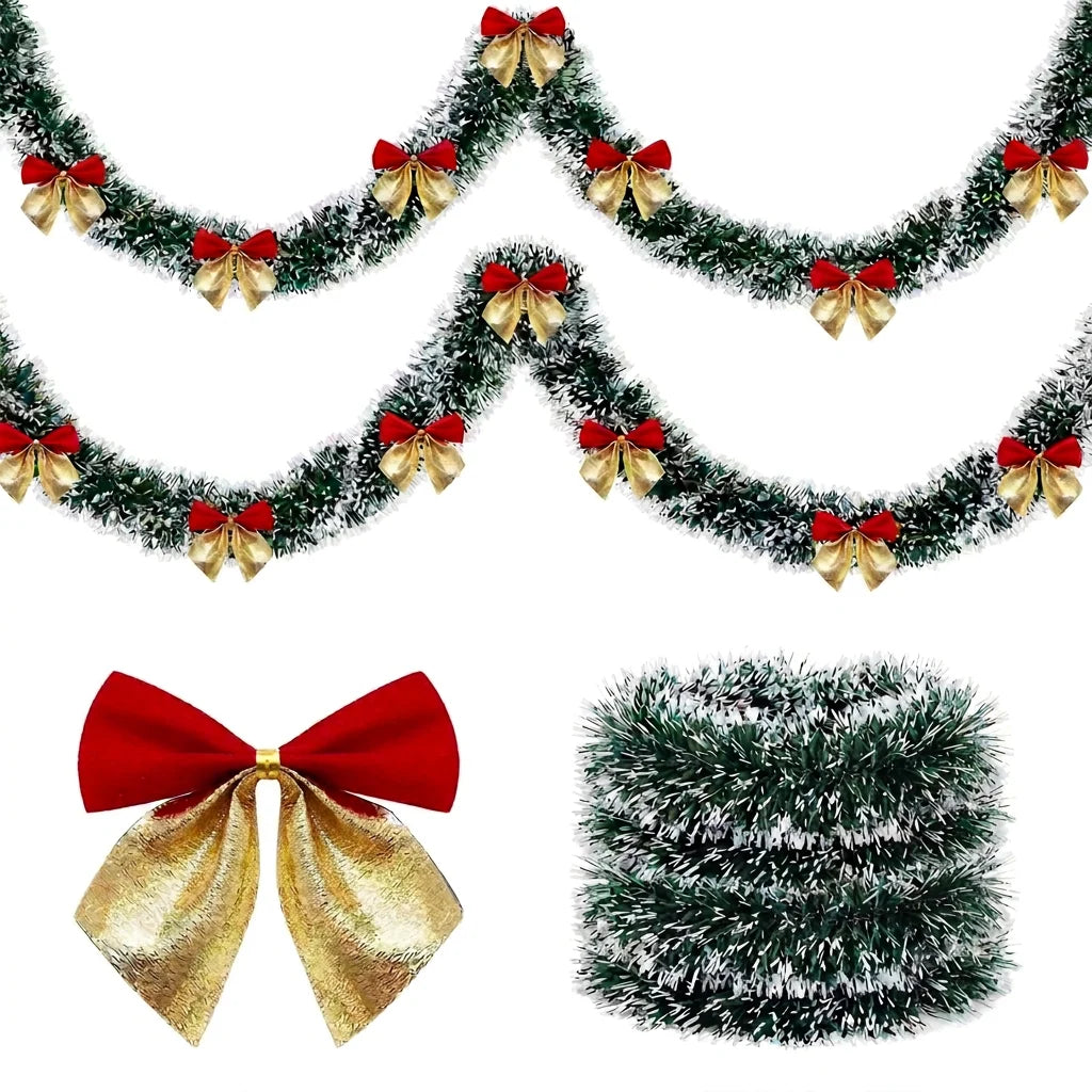 Trendbay 6M Red Christmas Tinsel Garland with 36 Mini Bows