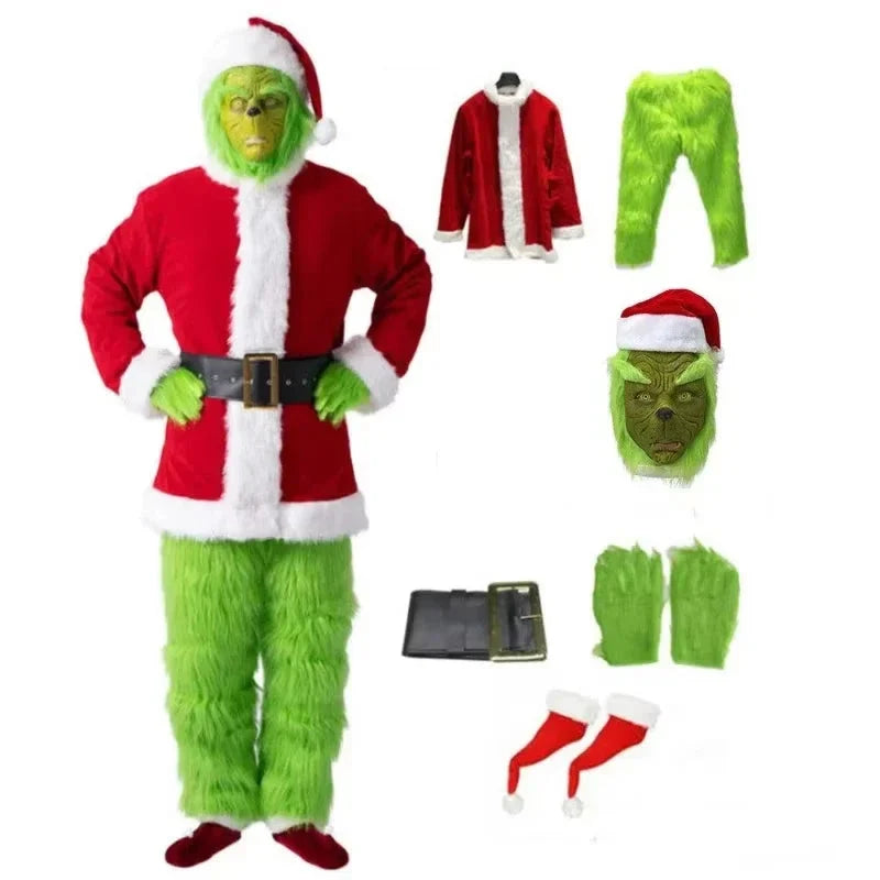 Trendbay Green-Haired Monster Christmas Cosplay Costume Set Adult Unisex
