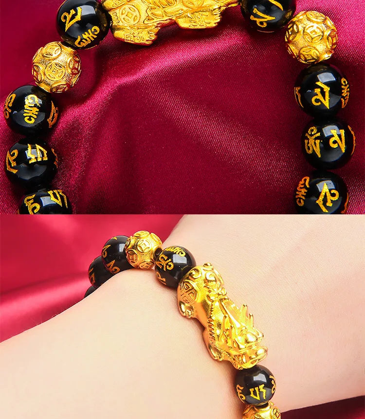 Trendbay 24K Gold-Tone Pixiu Bracelet – Lucky Wealth Beaded Bracelet for Men & Couples