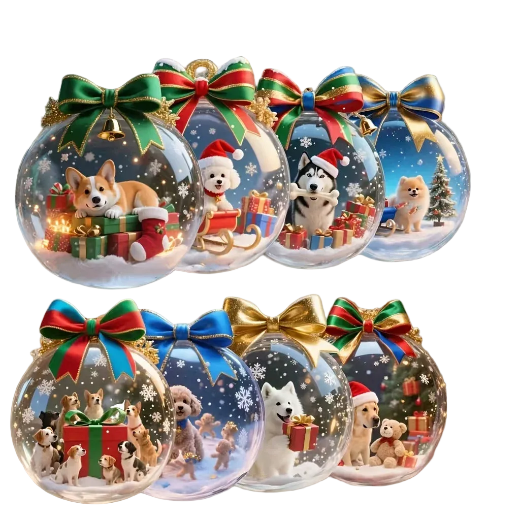 Trendbay Christmas Dog Wooden Hanging Ornament Set 8Pcs Flat 2D