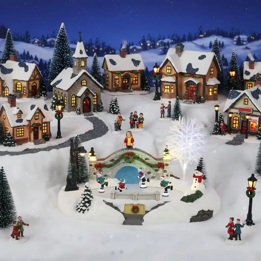 Trendbay Animated Christmas Village Skating Scene with Lights