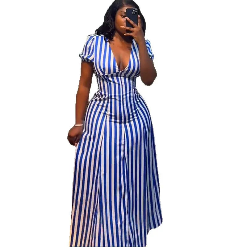 Trendbay Women's Striped V-Neck Maxi Dress