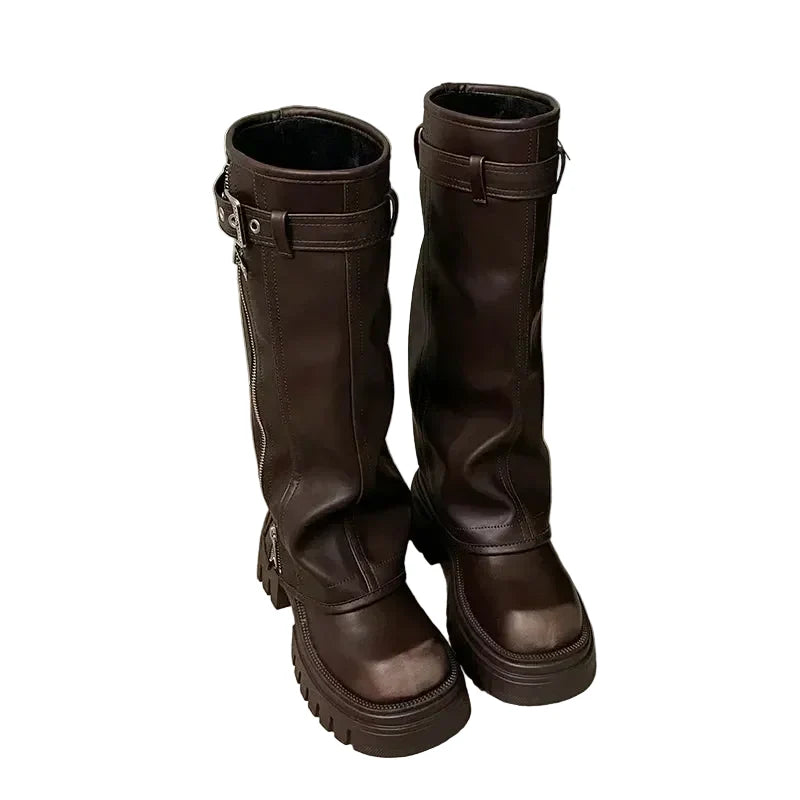 Trendbay Women's Knee-High Platform Biker Boots