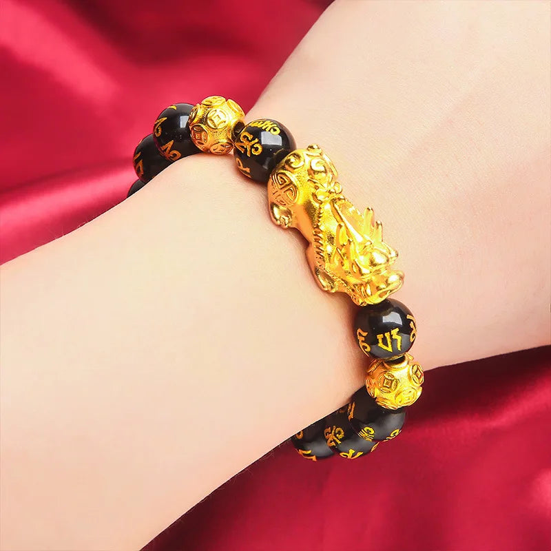 Trendbay 24K Gold-Tone Pixiu Bracelet – Lucky Wealth Beaded Bracelet for Men & Couples