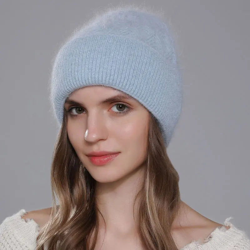 Trendbay Women's Twist Style Angora Rabbit Fur Beanie