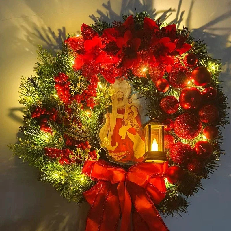 Trendbay 40cm Christmas Wreath with Lantern and Bow