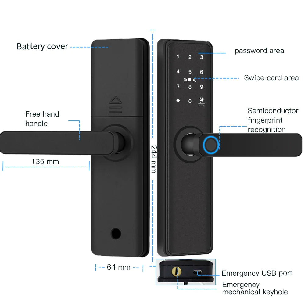 Trendbay Smart Fingerprint Door Lock with Bluetooth App Control