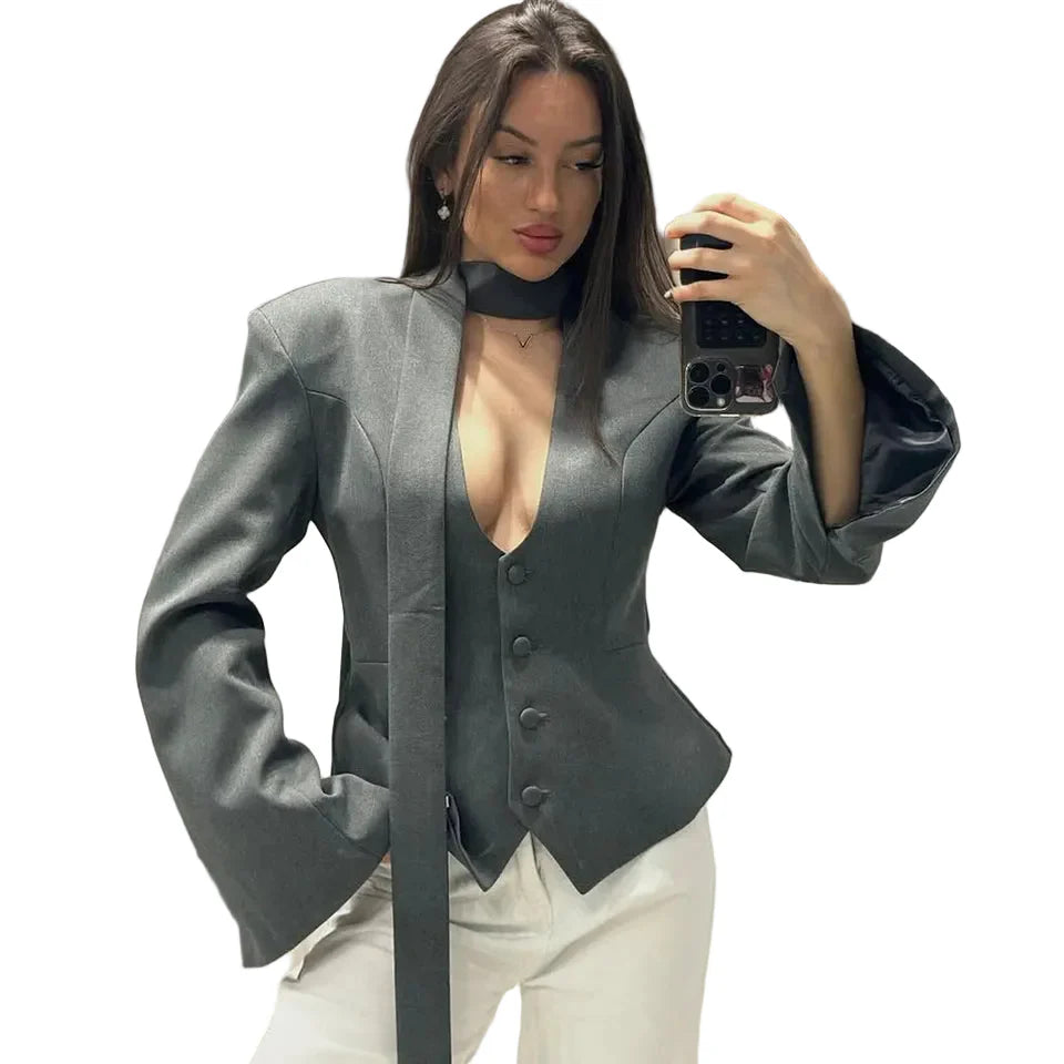 Trendbay Women's V-Neck Blazer Jacket