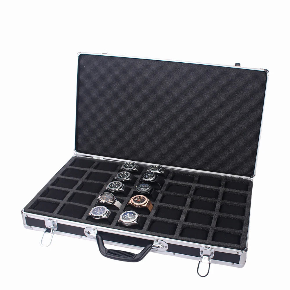 Trendbay 35-Slot Aluminum Watch Storage Case – Portable Watch & Jewelry Organizer Display Box