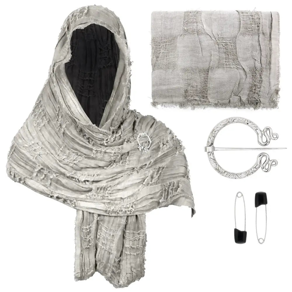 Trendbay Medieval Hooded Scarf Cloak Tattered Layered Polyester Shawl