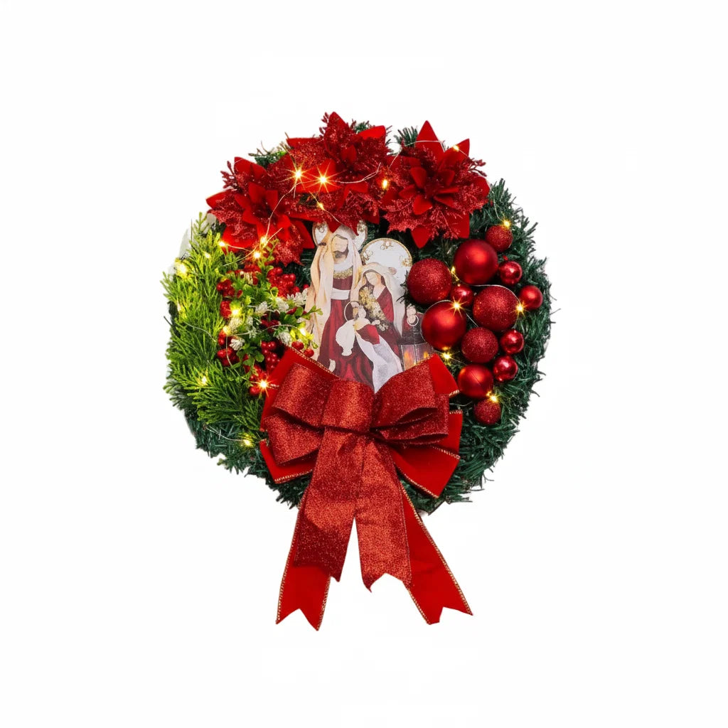 Trendbay 40cm Christmas Wreath with Lantern and Bow