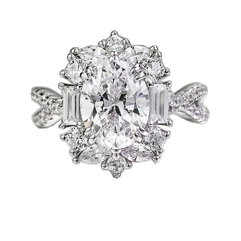 Trendbay Sterling Silver 1 Carat Oval Moissanite Ring – Vintage Elegant Statement Ring for Women