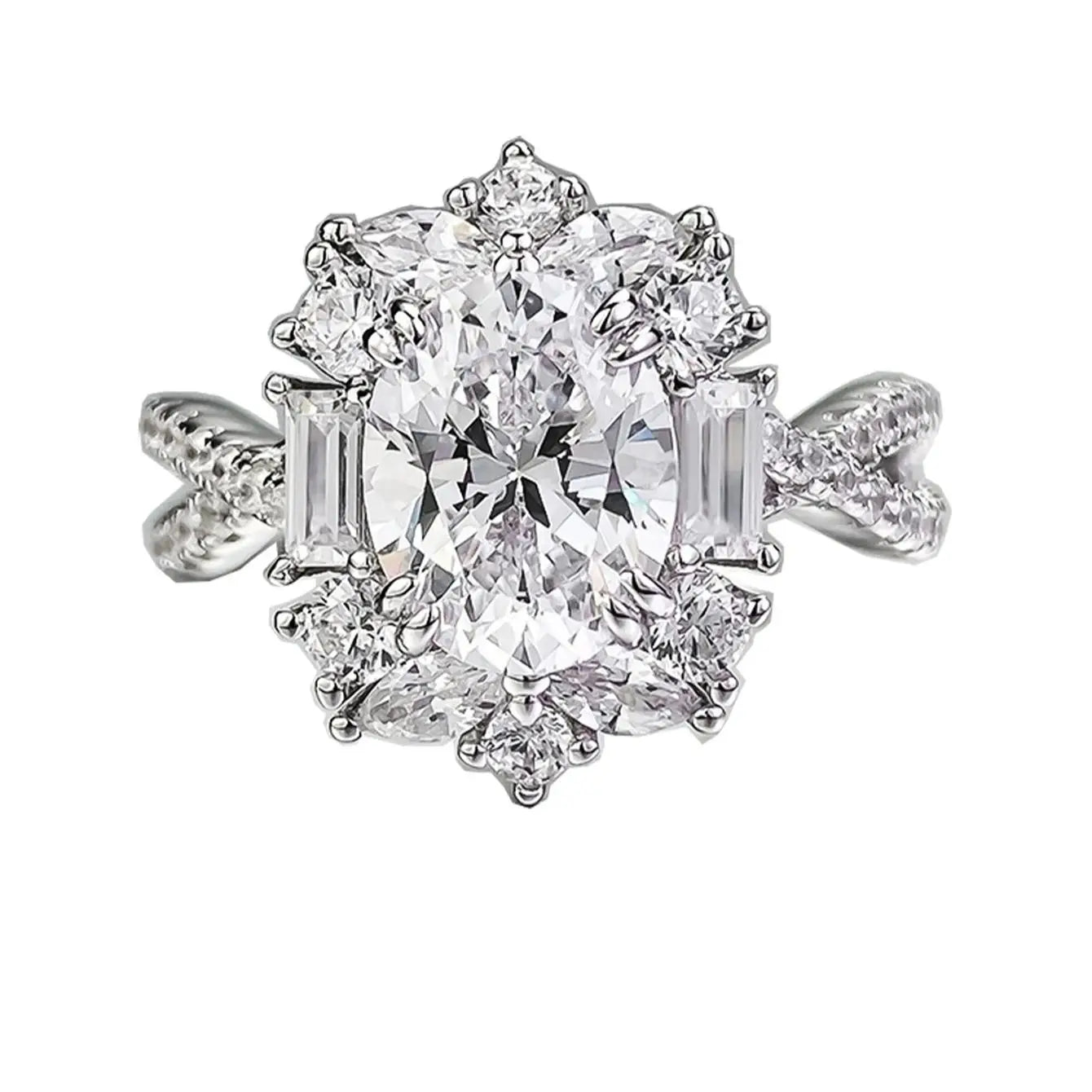 Trendbay Sterling Silver 1 Carat Oval Moissanite Ring – Vintage Elegant Statement Ring for Women