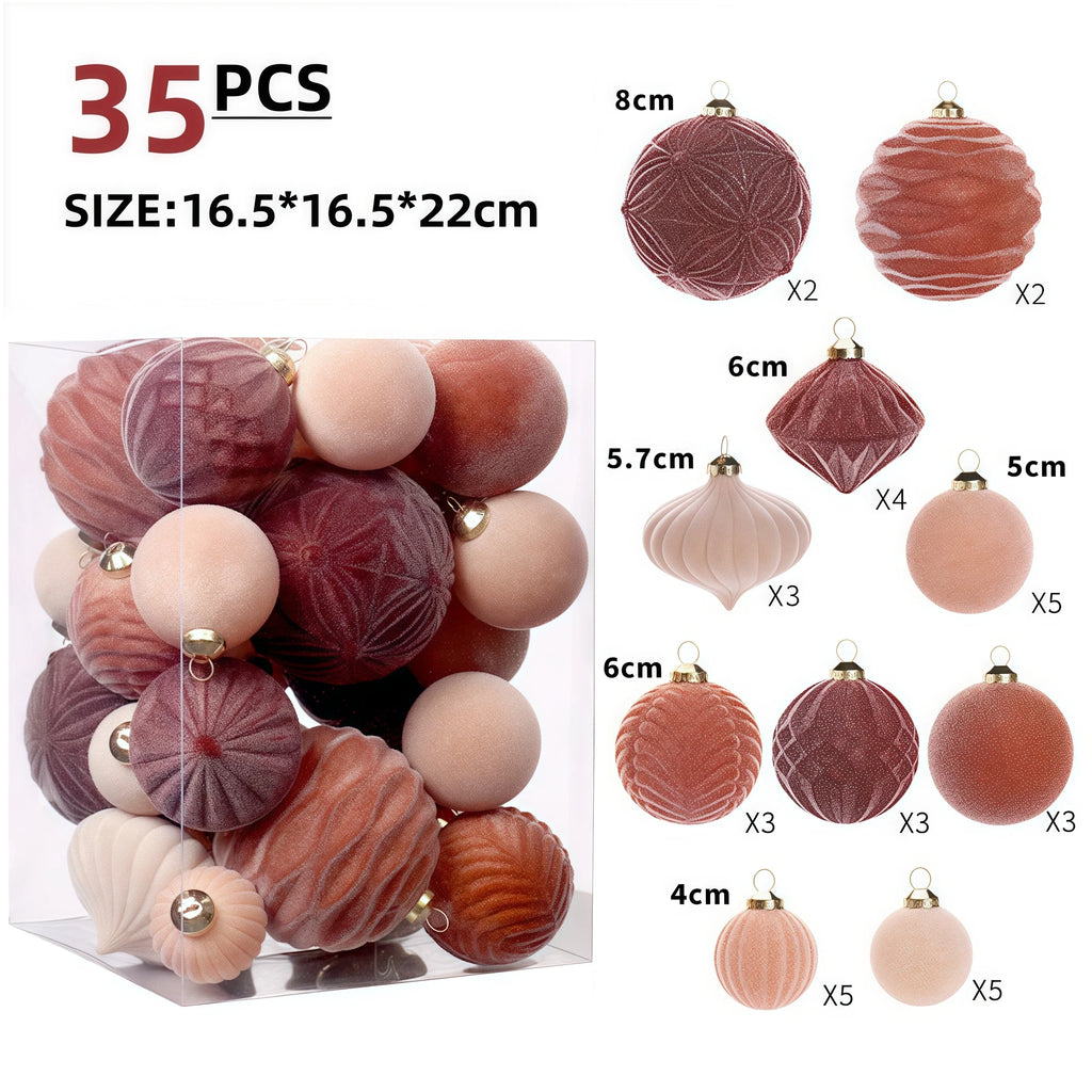 Trendbay 35PCS Flocked Velvet Christmas Ball Ornament Set