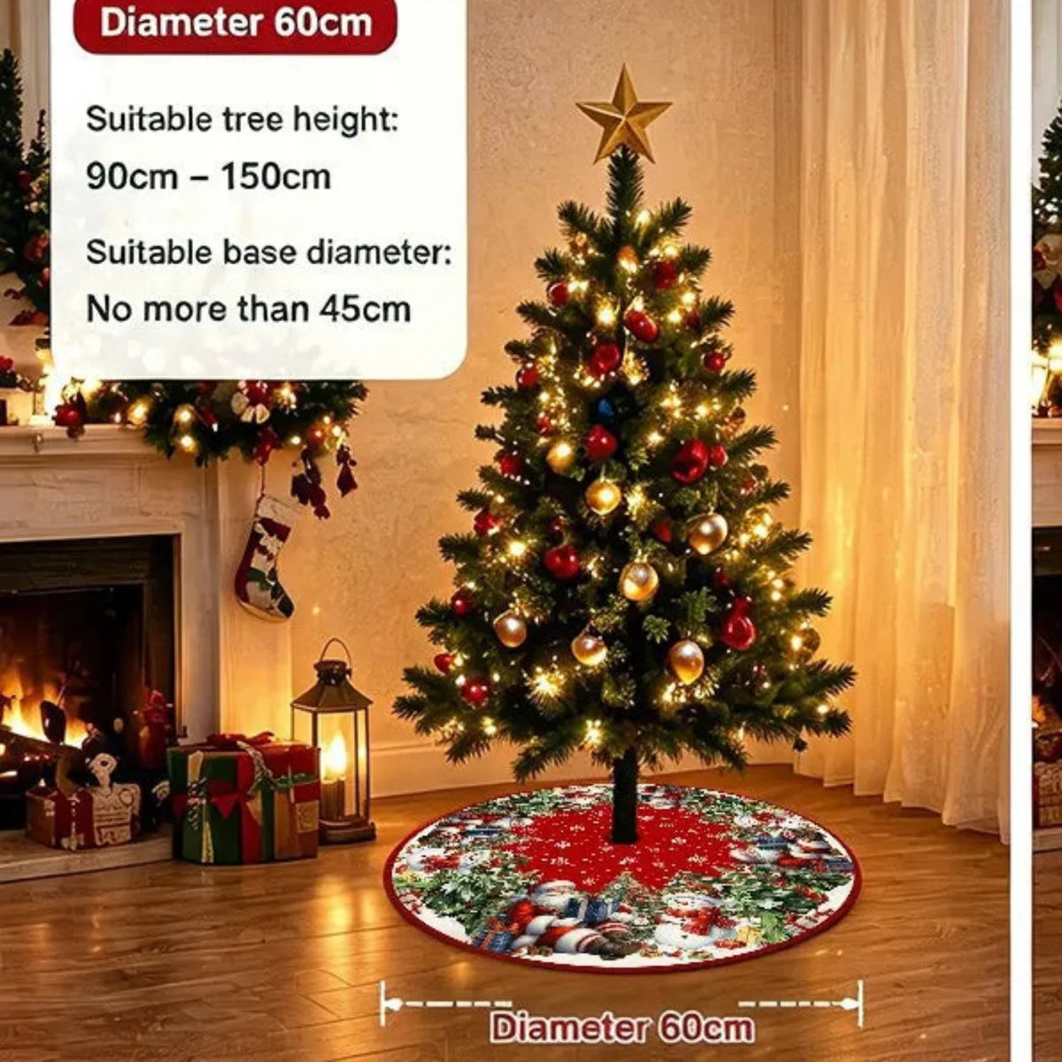 Trendbay Christmas Tree Skirt Santa & Snowman Printed Polyester Tree Base Cover