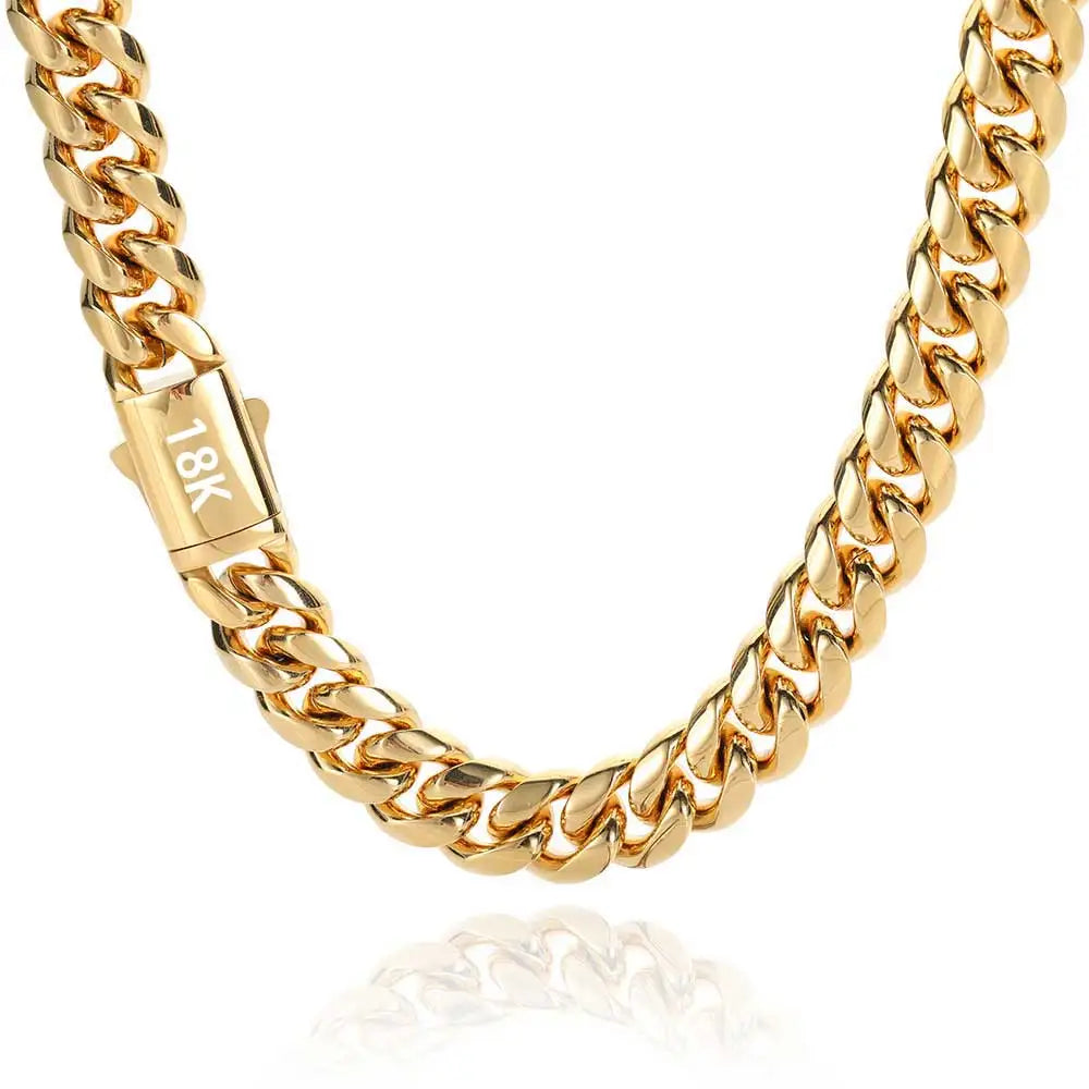 Trendbay 8mm Stainless Steel Cuban Link Chain Necklace – Waterproof Gold-Tone Jewelry for Men & Women