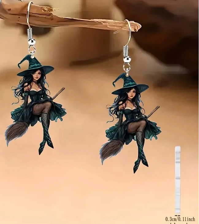 Trendbay 2D Acrylic Halloween Witch Earrings