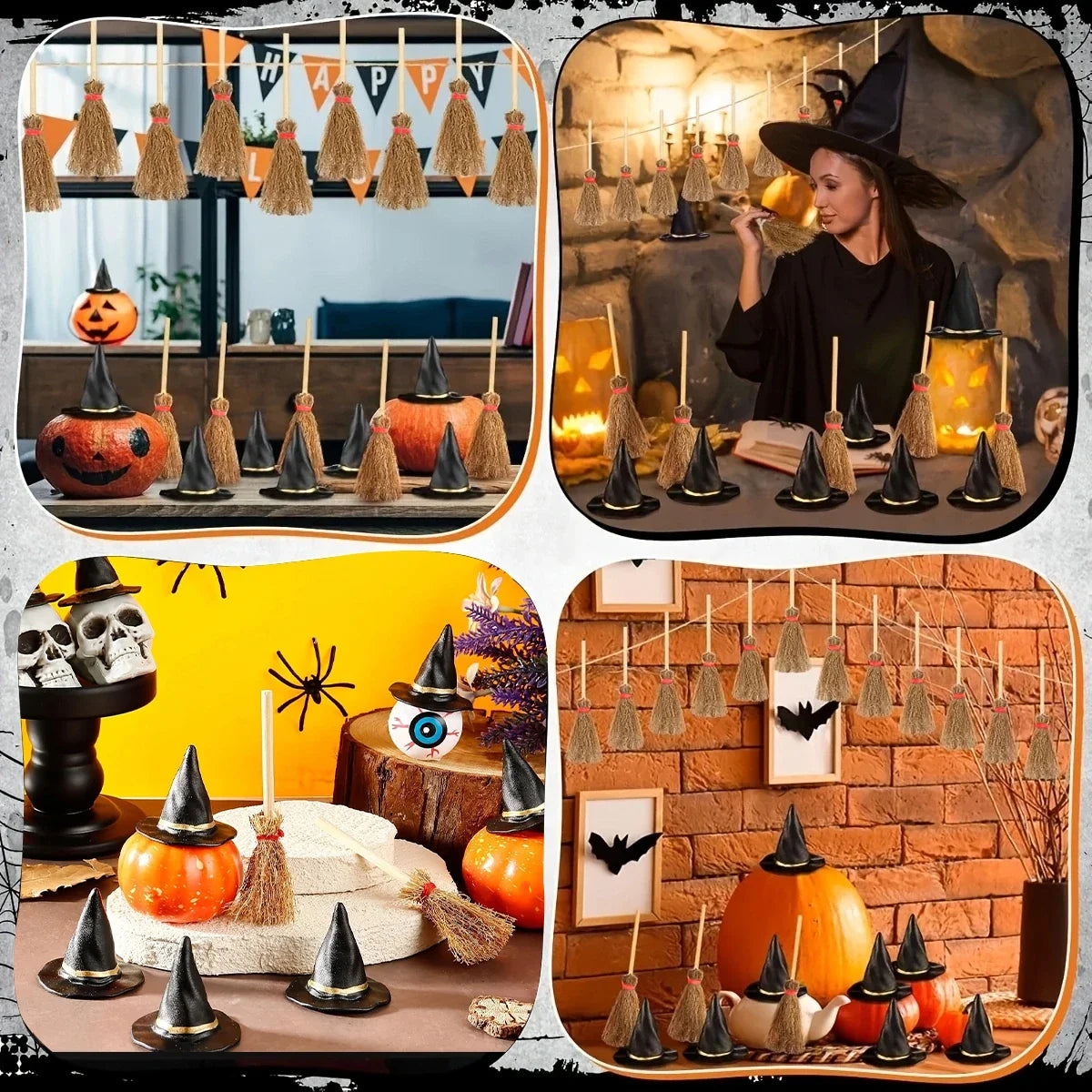 Trendbay 100-Piece Mini Witch Hat & Broom Set – Halloween Miniature
